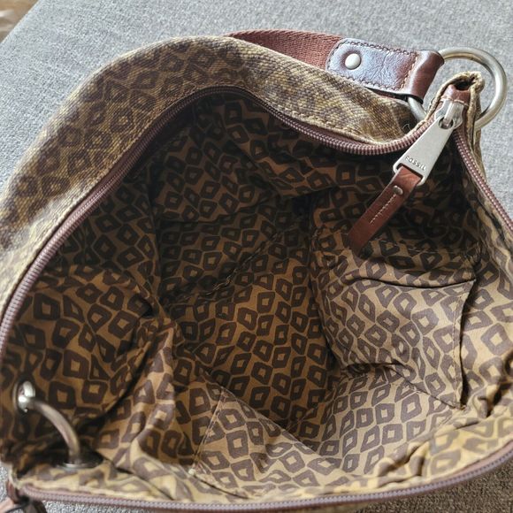 Fossil Handbag Mixed Media Boho Print Canvas Crossbody Bag Strap - Picture 5 of 15